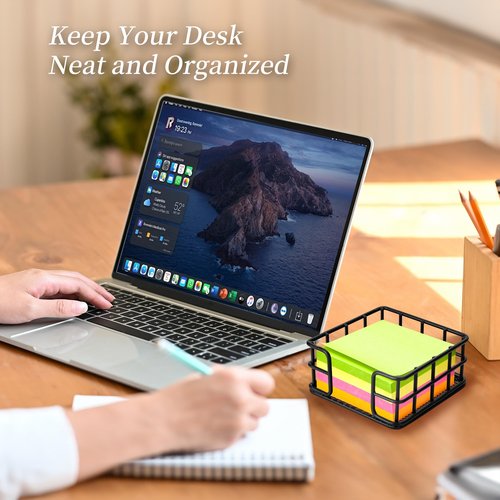 CHAQiWi 4 Pack Metal Sticky Note Holder, Black Mesh Memo Note Cube Holder Dispenser Desk Organizer for Home School Office