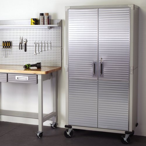 Seville Classics UltraHD Solid Steel Rolling Lockable Metal Storage Cabinet Locker Organizer, w/Adjustable Shelves for Garage, Warehouse, Office, Classroom, Granite, 36" W x 18" D x 72" H