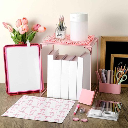 Colarr 19 Pcs Locker Accessories Kit Locker Stuff Back to School Essentials Magnetic Wallpaper Shelf Pencil Holder with Marker Mirror Rug Sticky Note Magnet LED Wireless Light Lock for Student(Pink)