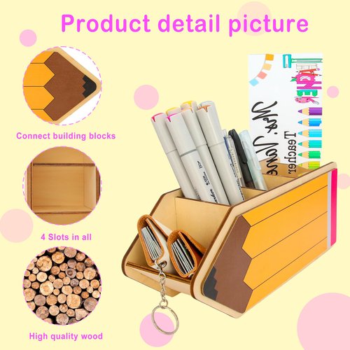 TINGKU Pen Holder Pencil Holder Wooden Desk Organizer Teacher Appreciation Gifts Back to School Decorations Office Organizer Classroom organization and storage Desk Caddy for Brushes Crayon