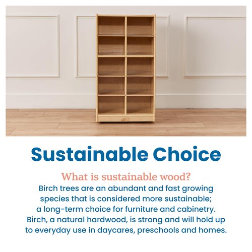 ECR4Kids 10 Cubby Mobile Tray Storage Cabinet, 5x2, Classroom Furniture, Natural