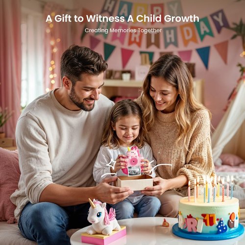 Phomemo Unicorn Camera for Girls, Kids Camera Instant Print, Holiday Birthday Gifts for Girls Age 3 to 12 Years Old, Unicorn Toys with Paper Rolls, Cameras for Kid Printer with Stickers