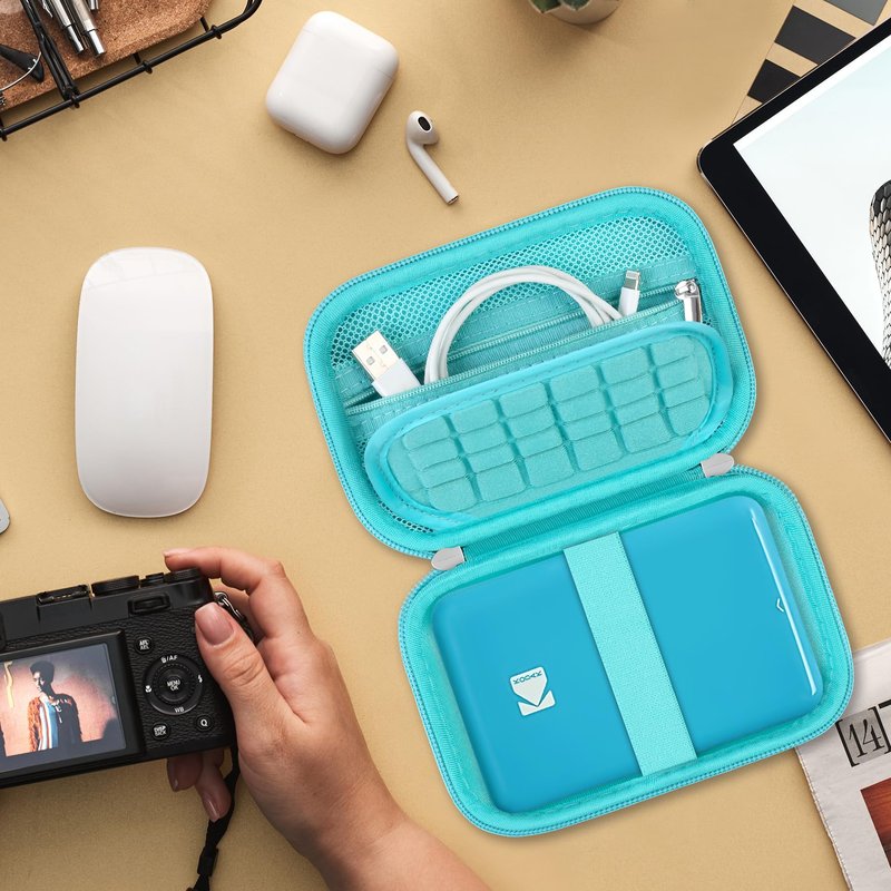 Supmay Hard Carrying Case for Kodak Step Instant Smartphone Photo Printer - Portable Mini Color Wireless Mobile Printer, Zipper Mesh Pocket for USB Cable, Photo Paper, Green