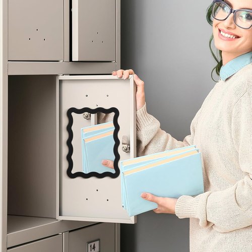 Leinuosen Scalloped Magnetic Locker Mirror - 5" x 7" Real Glass Makeup Mirror | Cute Black Decor for Lockers