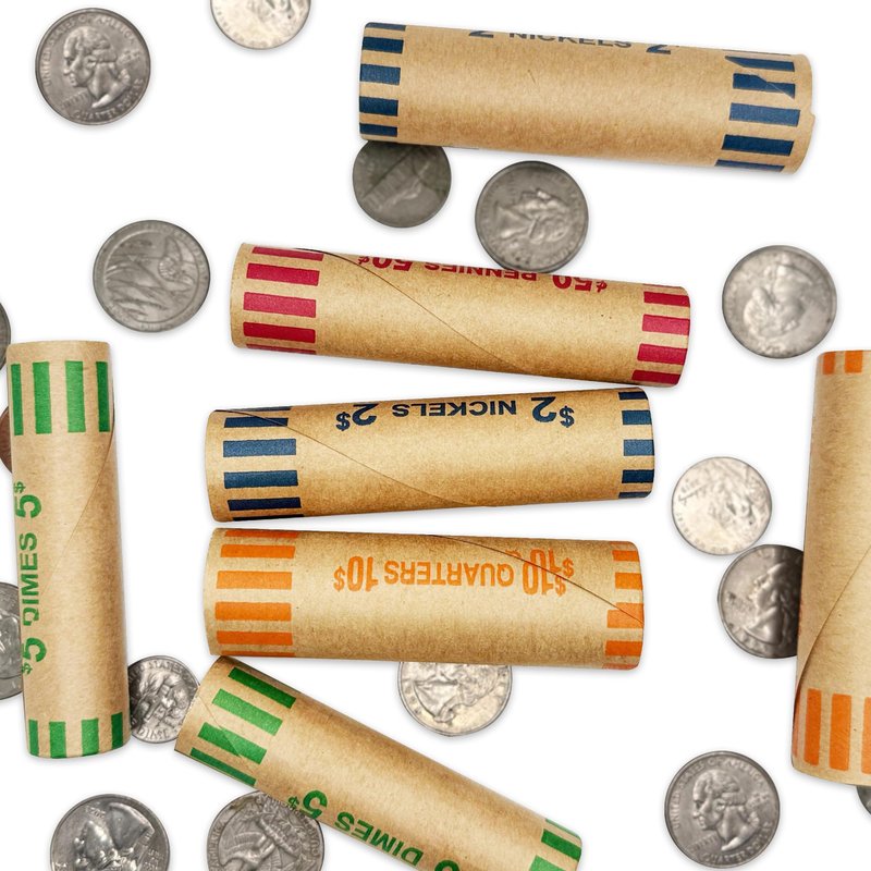 PM Company 128 Pcs Preformed Coin Wrappers Rolls — Assorted Heavy Duty Rolls Wrappers for Quarters, Pennies, Nickels, and Dimes