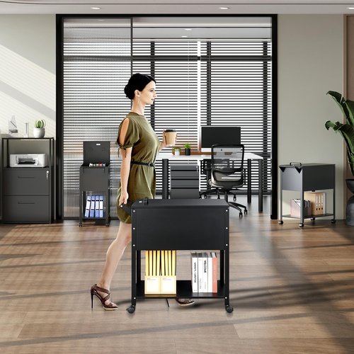 Mobile File Cart with Lock, Rolling File Cabinet Hanging Letter/Legal Size with Lockable Sliding Cover, Office File Organizer on Wheels
