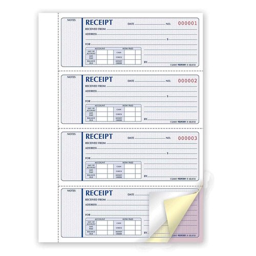 Rediform® Prestige Money Receipt Book, Hardbound, Carbonless, 200 Numbered Triplicates, 4/Page, 10.75" x 7.625" (8L818)