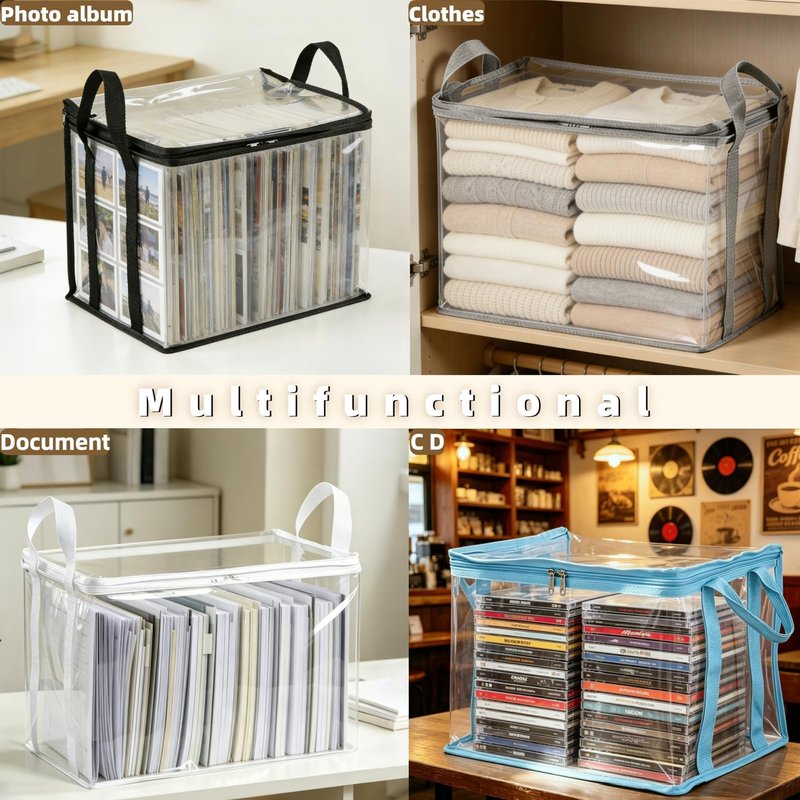 2-Pack Large Clear Book Storage Bags - Waterproof Plastic Comic Book Bin with Carrying Handles - Portable Book Display Case & Closet Organizer for Used Books, DVDs and Magazines - 15" x 9.5" x 12.5"