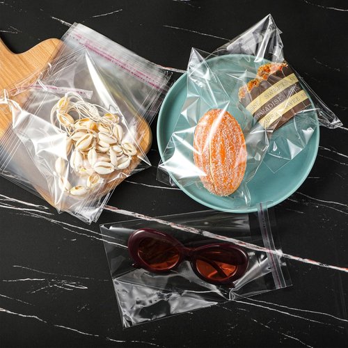Geyoga Clear Plastic Cello Bags - Resealable Self-Sealing for Candy & Cookies | 240 Pieces in 4 Sizes