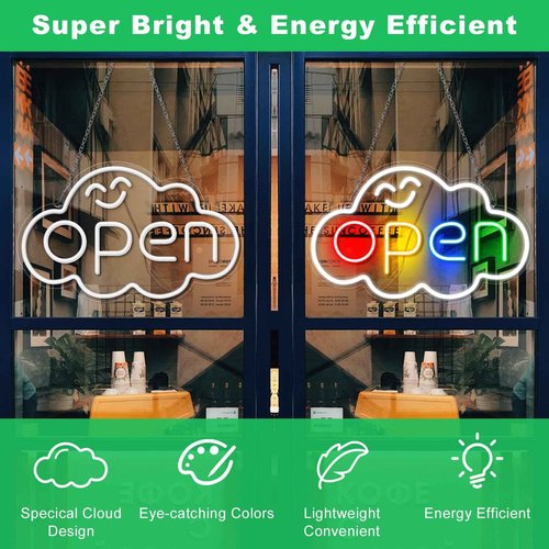 Super Bright Open Signs for Business, 22.8"x 14.5" Large LED Open Neon Sign, Open Sign LED with 12V Adapter & ON/OFF Switch, Light Up Signs for Window Stores Office Bar Cafe Wall Party