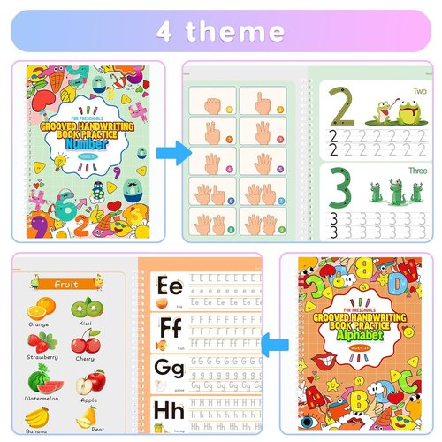 Magic Practice Copybook - Reusable Writing Practice Book for Kids Age 3-8 | 4 Books with Pens