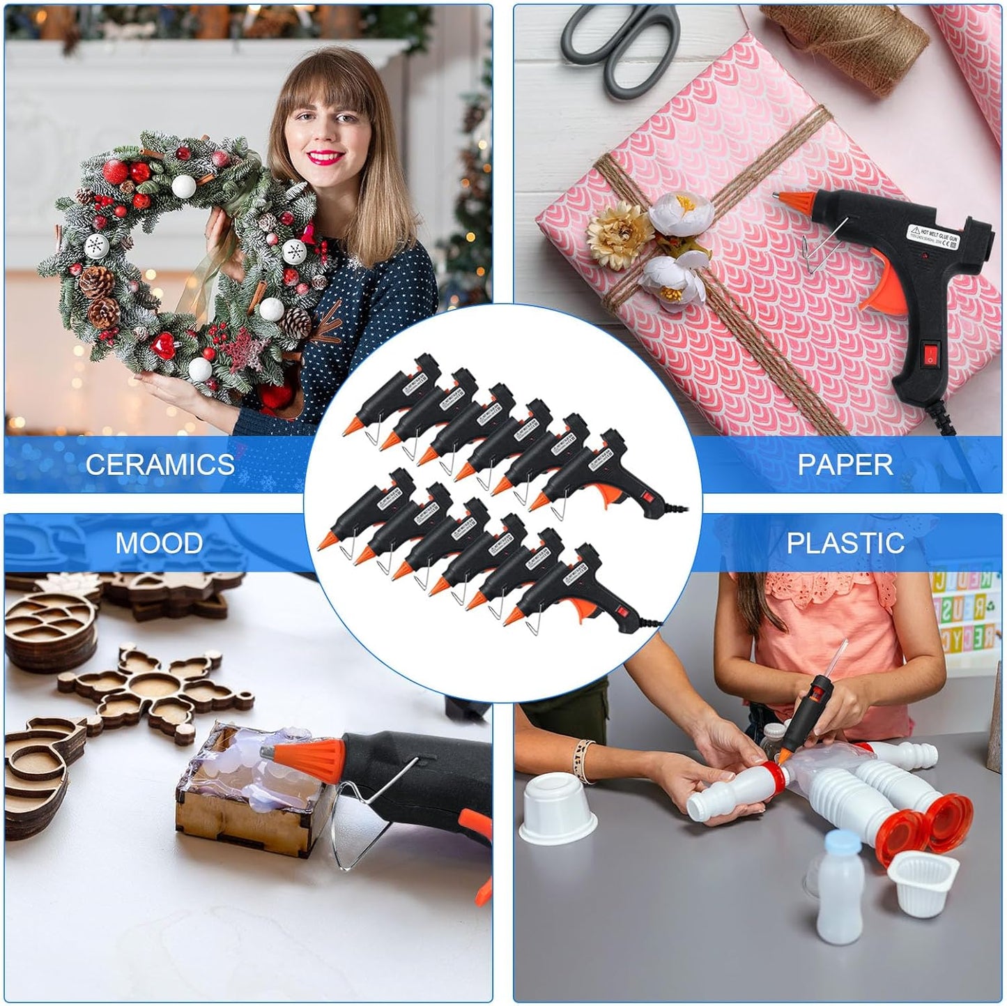 Zhengmy Mini Glue Gun Set - 12 Pcs Low Temp Hot Melt Guns with Burn Protection | Fast Preheating, Easy Squeeze Trigger, 20W (Black)