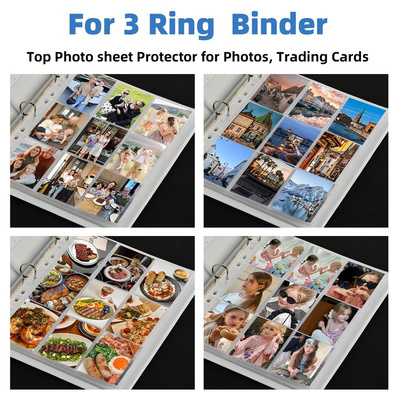 200 Pack 9 Pocket Trading Card Binder Pages, Holds 3600 Cards, Thickened Binder Sleeves, 3 Ring 9 Pocket Sheets for Sports Cards, Coupons Cards