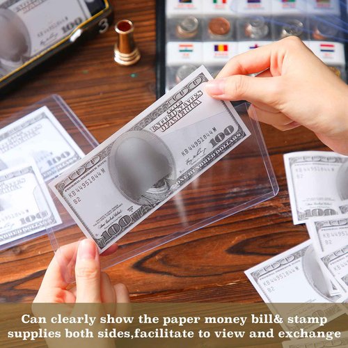 Yexiya 300 Pcs Dollar Bill Holders PVC Currency Holder Transparent Bill Sleeves Protector Case Supplies, 6.9 x 2.95 Inch (Blue)
