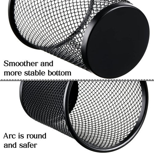 Leelosp 24 Pcs Pen Holder Mesh Pen Cup Bulk Metal Pencil Cup Holder for Desk Black Organizer Round Office Classroom for Back to School Students Kids Adult