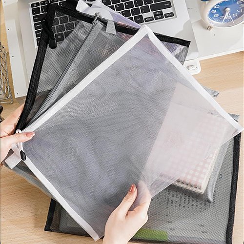 OZY Nylon Zipper Mesh Pouch Set - 10 Versatile Cosmetic & Organizing Bags | White Travel & Office Storage