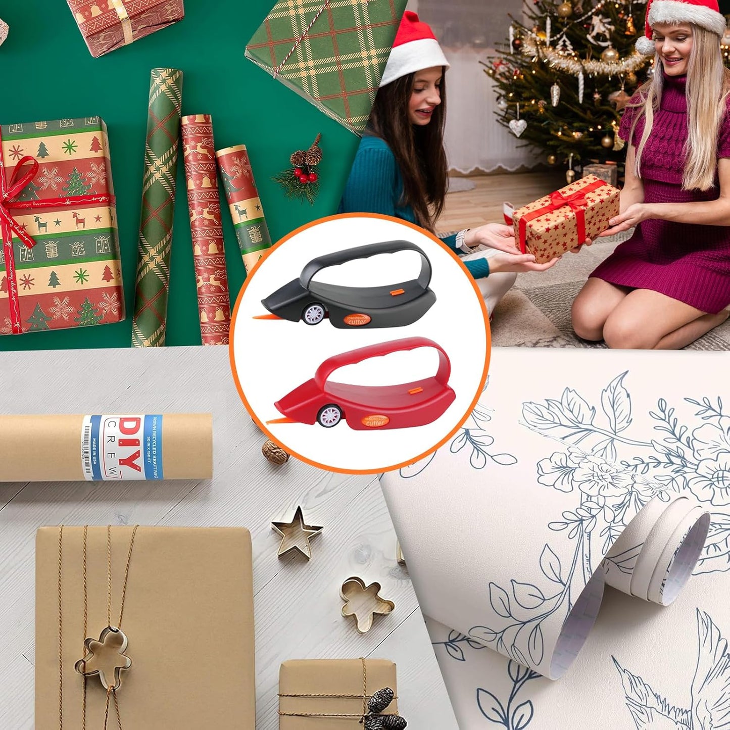 LIZAAL 2-Pack Wrapping Paper Cutter with 3 Replaceable Blades | New Gift Wrap Cutter with Wheels | Birthday and Christmas Wrapping Paper Cutter Slider for Home, Office or Classroom (Black & Green)
