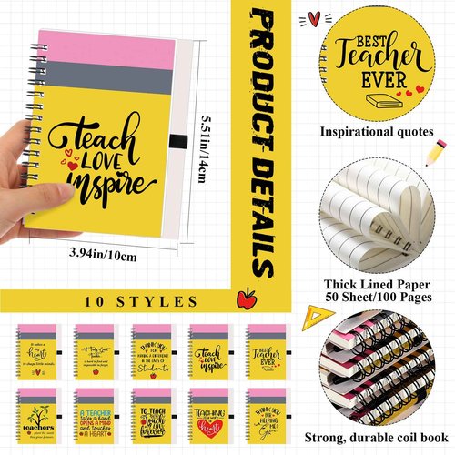 Resurhang Christmas Teacher Appreciation Gifts Bulk from Students, Pencil Spiral Notebooks with Glitter Pens, Thank You Cute Classroom Supplies Party Favor Thanksgiving Gift, 10 Styles(20 Sets)