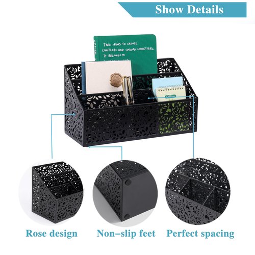 DINGTAI Mail Organizer Countertop, Modern Mail Holder Countertop, Desk Organizers and Accessories, Boho Desk Accessories, Bill Mail Papers Letters Organizer, Mail Sorters, Pencil holders(Black)