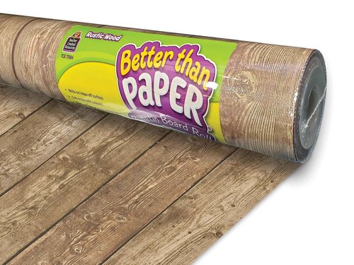 Teacher Created Resources Rustic Wood Bulletin Board Roll TCR77884 and Black Painted Dots Border Trim TCR8910