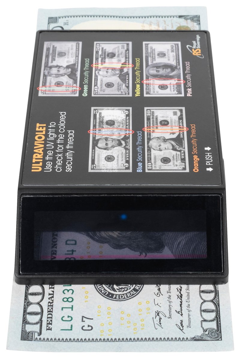 Royal Sovereign Portable Ultraviolet Counterfeit Detector, U.s. Currency, 2.6 X 0.6 X 4.5, Black