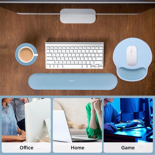 MOSISO Ergonomic Mouse Pad & Keyboard Wrist Rest - Non-Slip Base for Pain Relief | Air Blue