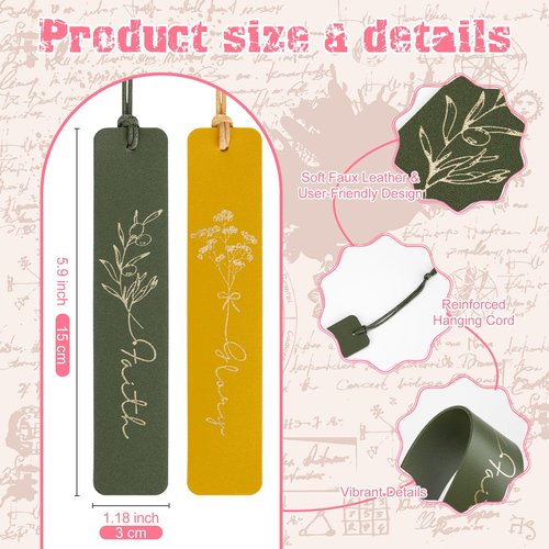 Skyygemm 10 Pcs Christian Bookmarks for Women 1.2" x 5.9" Soft Leather Bible Inspired Bookmark with Floral Uplifting Words Personalized Religious Gifts for Book Lovers Mother Readers Church(Pastel)