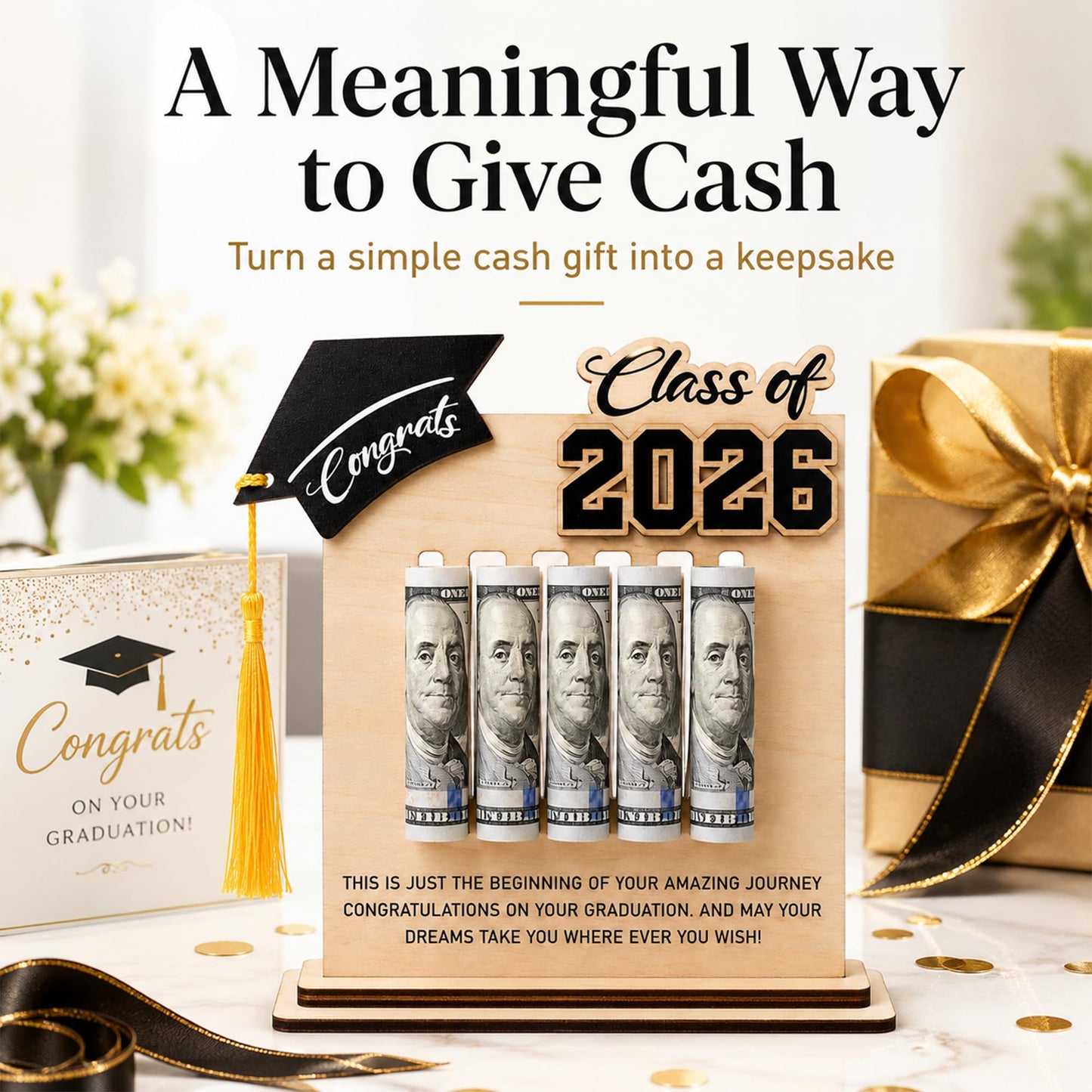 KATINAT Class of 2026 Graduation Money Holder 2026, Wooden Graduation Money Cash, Unique Graduate Gifts for Him Her Daughter Son Seniors, Graduation Gifts