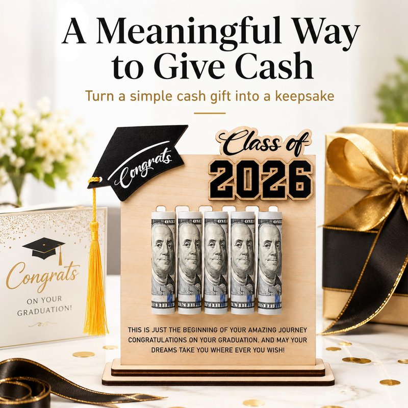 KATINAT Class of 2026 Graduation Money Holder 2026, Wooden Graduation Money Cash, Unique Graduate Gifts for Him Her Daughter Son Seniors, Graduation Gifts