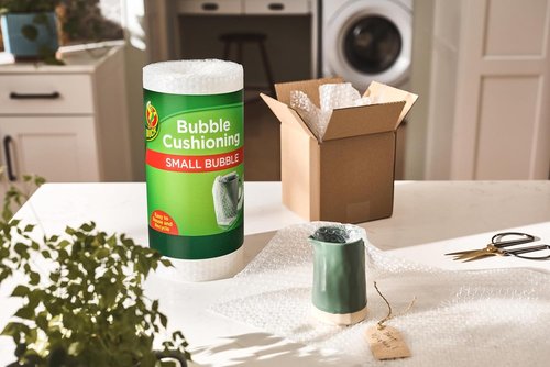 Duck Brand Bubble Cushioning Wrap - 30 FT Small Bubble Packing Roll for Moving & Shipping Protection | Clear, Perforated Every 12 IN