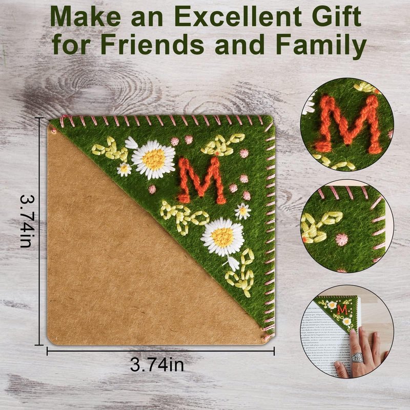 MOTEERLLU Personalized Hand Embroidered Corner Bookmark with A-Z Initial, Cute Book Markers for Reading Women, Book Lovers Gifts for Friends Mom & Teachers, 3.74"(Summer-h)