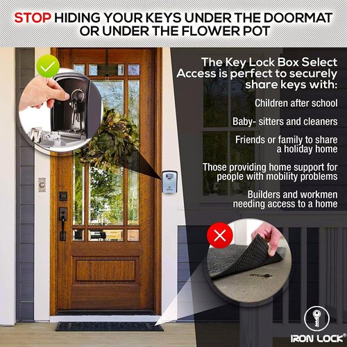 Iron Lock® Key Lock Box XXL - Waterproof Outdoor Key Safe with Heavy-Duty Metal & 4-Digit Combo | Extra Large Grey