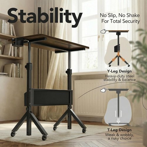 HUANUO Mobile Standing Desk - Height Adjustable 28.7"-46.1" with Wheels & Storage Basket | Compact Home Office Solution