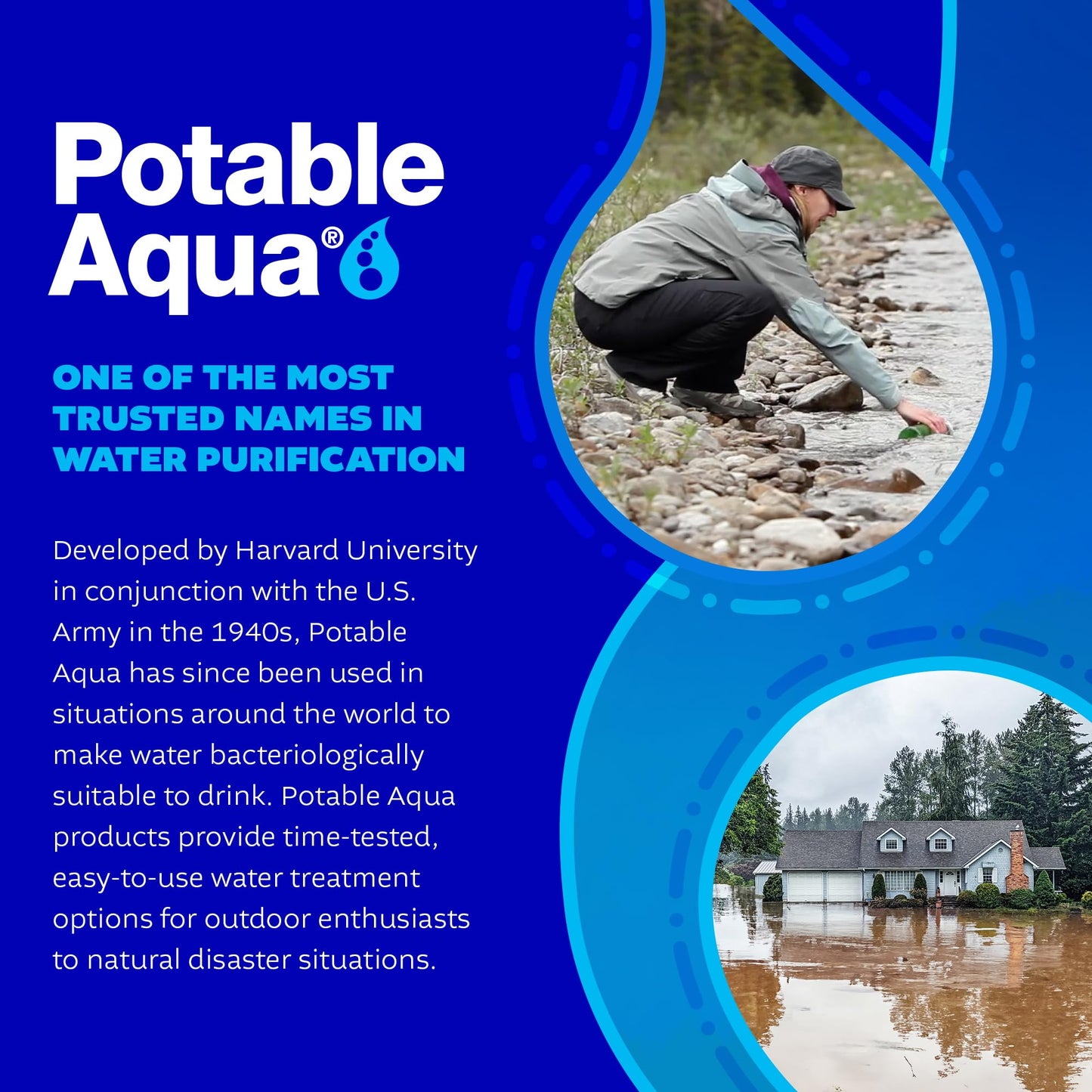 Potable Aqua Water Purification Tablets, Portable and Effective Water Purification Solution for Camping, Hiking, Emergencies, Natural Disasters and International Travel, Two 50ct Bottles, Blue