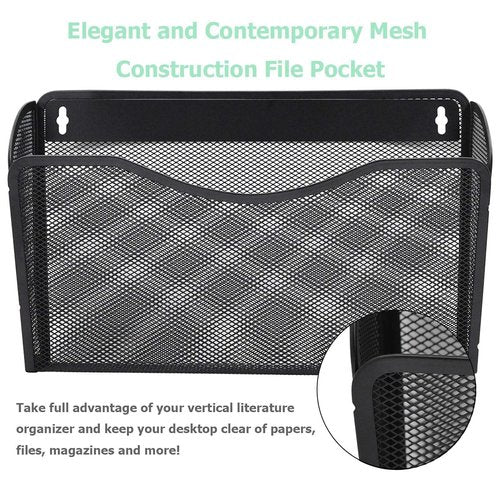 EASEPRES 3 Single Pocket Mesh Hanging File Organizer, Vertical Wall Mounted Magazine File Holder, Mount Basket Mail Paper Document Folder Organizing for Office, Home and School, Black