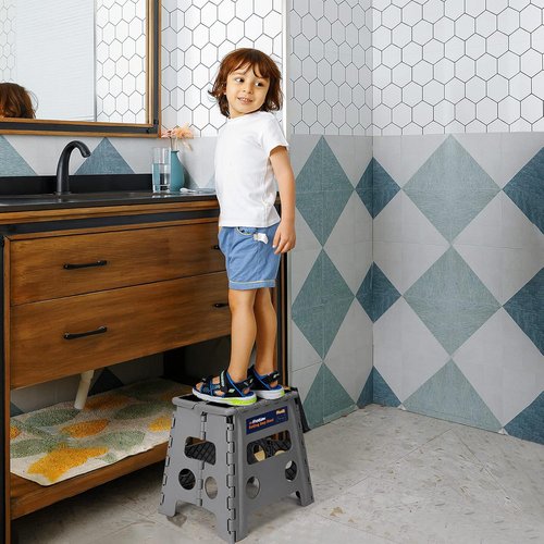 Flottian 13" Folding Step Stool - Non-Slip, Compact Design for Adults & Kids - Holds 300 lbs, Gray