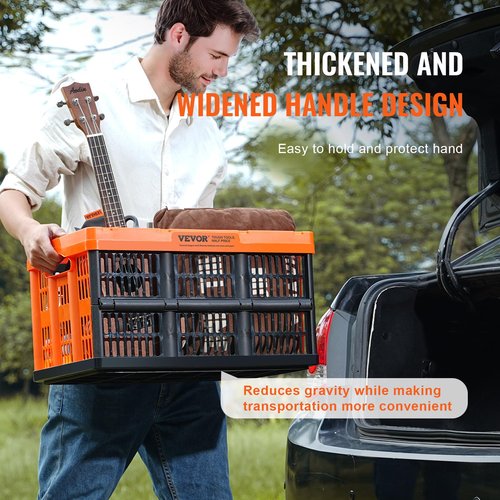 VEVOR 45L Collapsible Milk Crates 3 Packs, Stackable Storage Baskets with Handles, Folding Storage Containers for Organizing Tools, Books, Food, Drinks, Camping & Transport