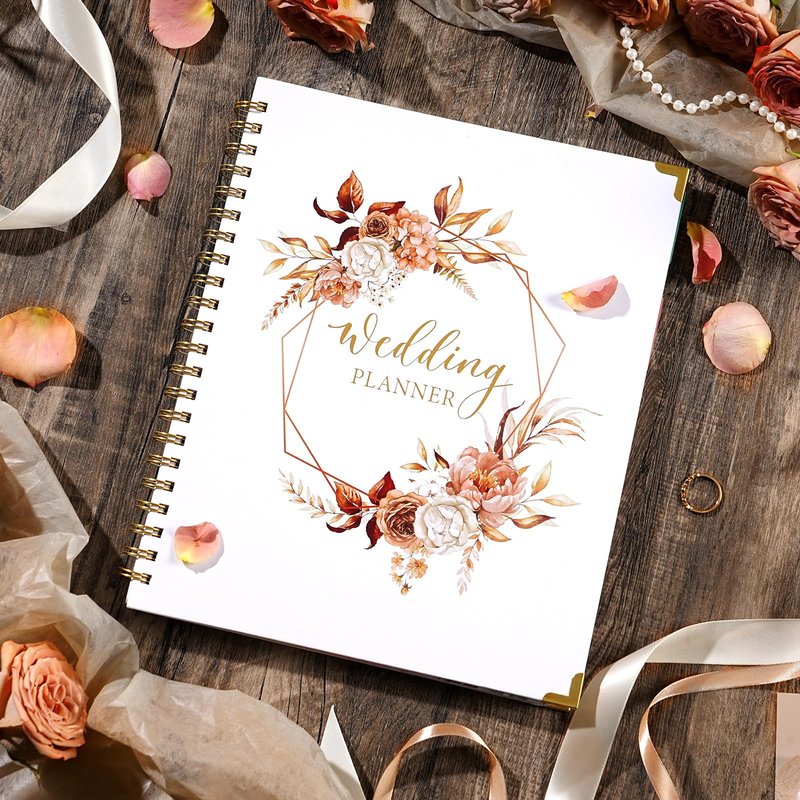 Wedding Planner Book and Organizer for the Bride - Planning With Tabbed Sections, 8.5" x 11", Hardcover, Metal Corner, 5 Inner Pockets, Sticker