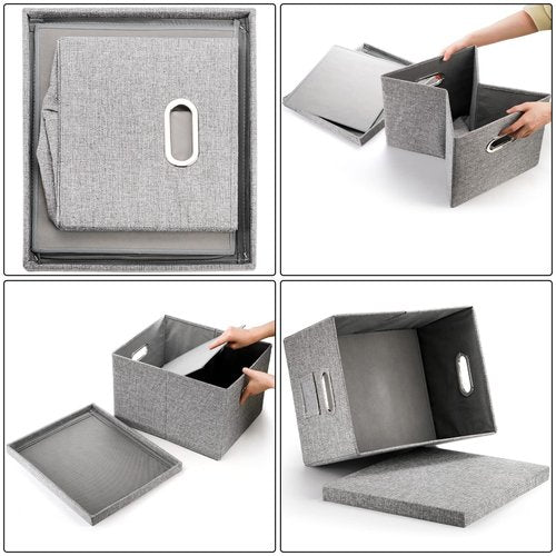 Hedume Set of 2 File Organizer Box, Collapsible Linen Filing Cabinets, Decorative Linen Filing Storage Hanging File Folders with Lids and Durable MDF Board, Space Saving File Folder Storage