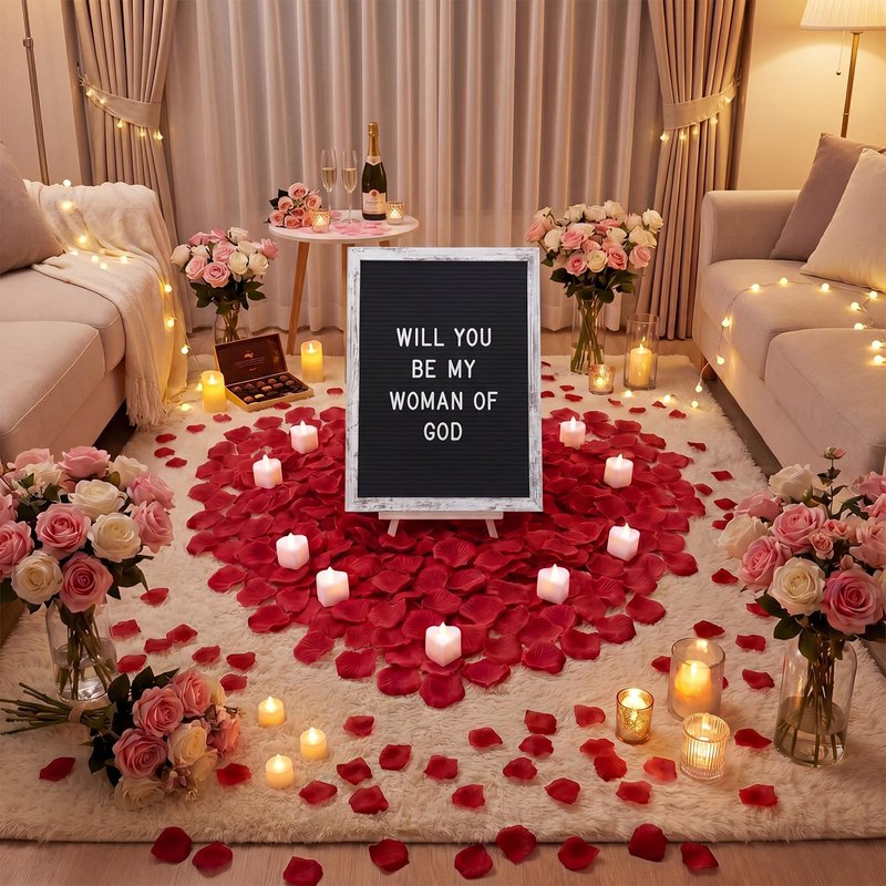 Ceenna Will You Be My Girlfriend Romantic Sign with LED Candles and Artificial Rose Petals Valentine's Day DIY Felt Letter Wood Board Sign with Lights for Valentine's Day Anniversary Party(Black)