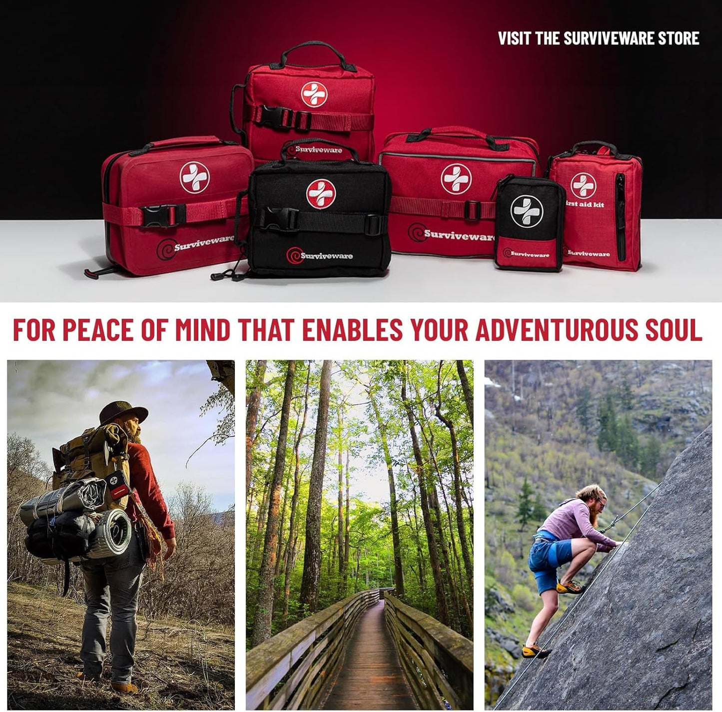 Surviveware 238 Pcs Premium Survival First Aid Kit - Essential Medical Gear for Travel, Camping & Home Emergencies