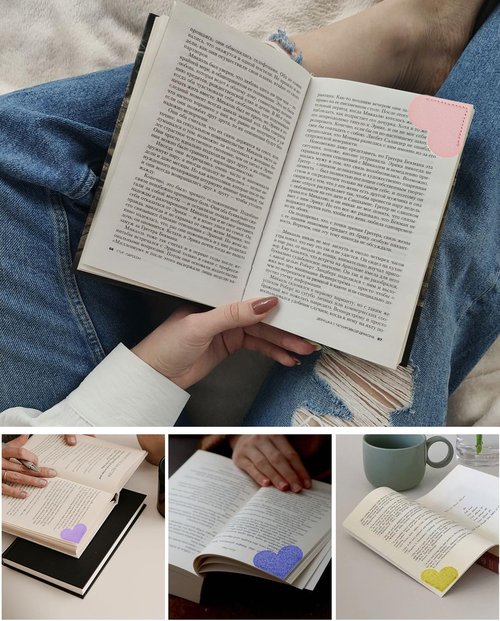 Skiennix 30Pcs Leather Heart Bookmarks - Cute Corner Bookmarks for Book Lovers Gifts