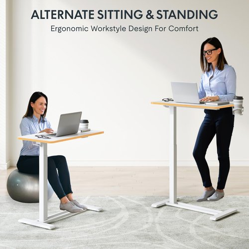 FLEXISPOT Mobile Standing Desk with Wheels Pneumatic Laptop Desk Rolling Computer Cart Movable Height Adjustable Small Sit Stand Desk Computer Workstations Home Use(27.6" W x 15.7" D,White+Maple