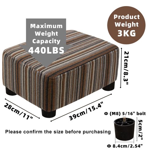CAROLMADE Small Foot Stool Ottoman Footstool with Legs Under Desk Footrest for Living Room Bedroom and Office,Linen-Stripe Brown