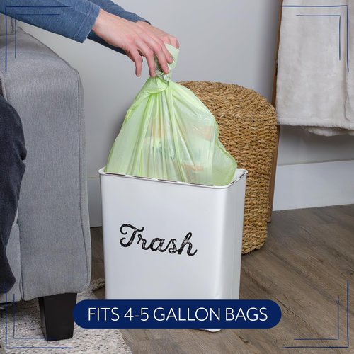AuldHome Design White Enamel Trash Can, Rustic Farmhouse Wastebasket for Bathroom, Bedroom, or Office