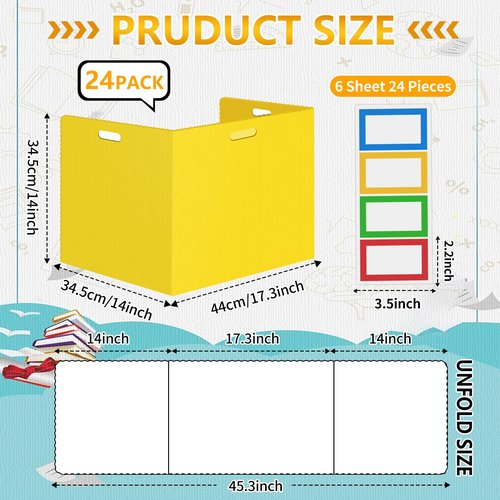 24 Pcs Desk Dividers for Students 14 × 17.5 × 14 Inch Plastic Waterproof Privacy Folders Shields Test Dividers with Yellow Classroom Privacy Boards for School Study Teacher Supplies(Yellow)