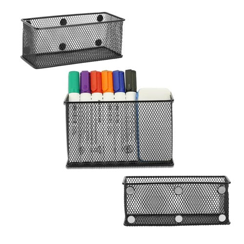Neudeco Locker Shelf Organizer, Magnetic Pencil Holder, Metal Storage Basket for Whiteboard, Refrigerator, Ideal Cabinet for School, Black (Pack 3M)