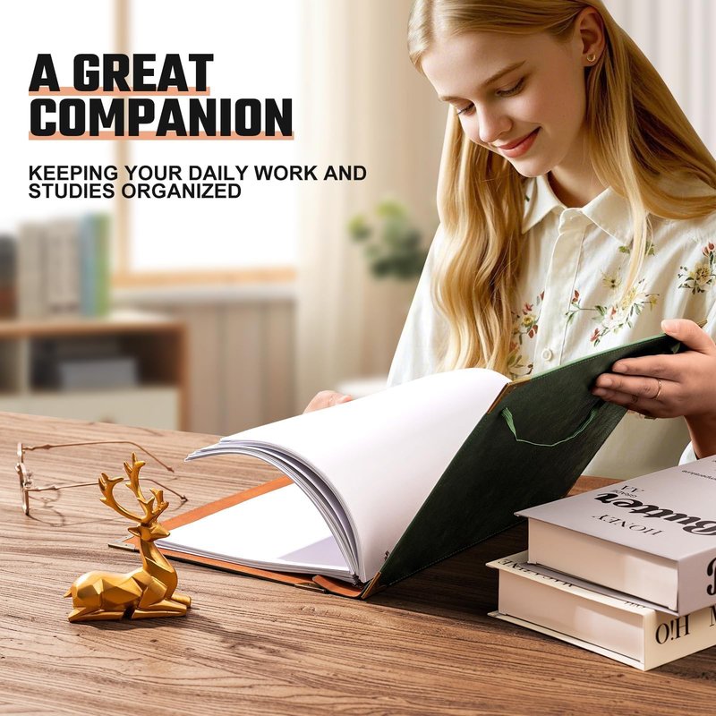OVESMUSL 4 Pack Leather 3 Ring Binder Fits 8.5"x11" Letter Size Paper, 1.5 Inch Round Ring Binder Holds 350 Sheets, Notepad Paper Cover Loose Leaf Organizer, Green Tree