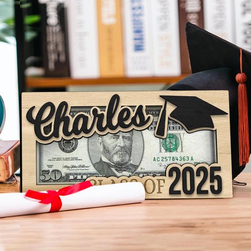 Personalized Graduation Money Holder โ Custom Name Wooden Cash Gift Box for Class of 2025, Senior Gift for Him or Her, Card Alternative for High School or College Graduate Celebration (โGMH 01)