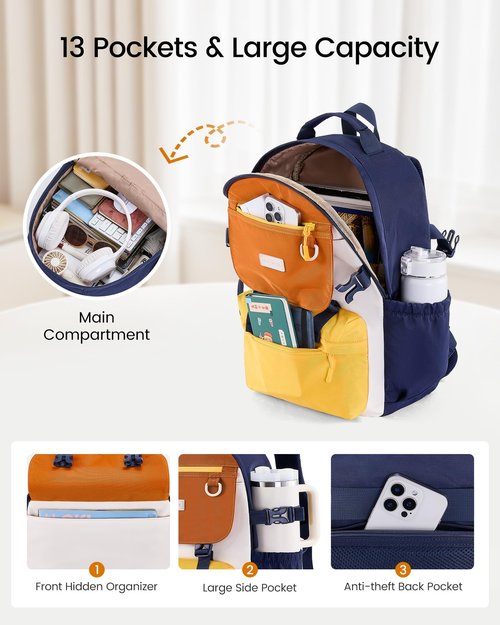 LOVEVOOK School Backpack for Girls with Large Tumbler Holder Pockets, Student Cute Bookbag 15.6 inch Laptop Daypack for Middle School Teen, Waterproof College Travel Bag for Women